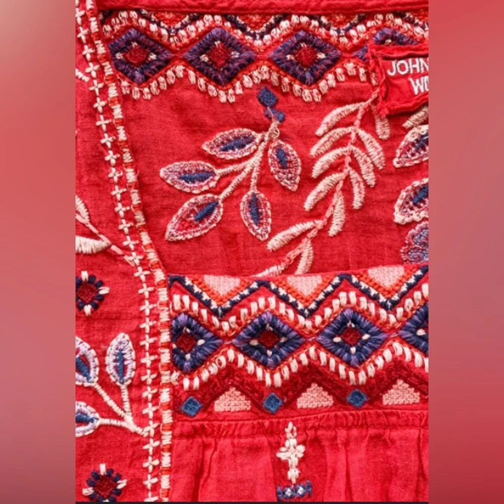 Johnny Was Workshop Red Embroidered Short Sleeve Top-Size XS - Picture 6 of 8